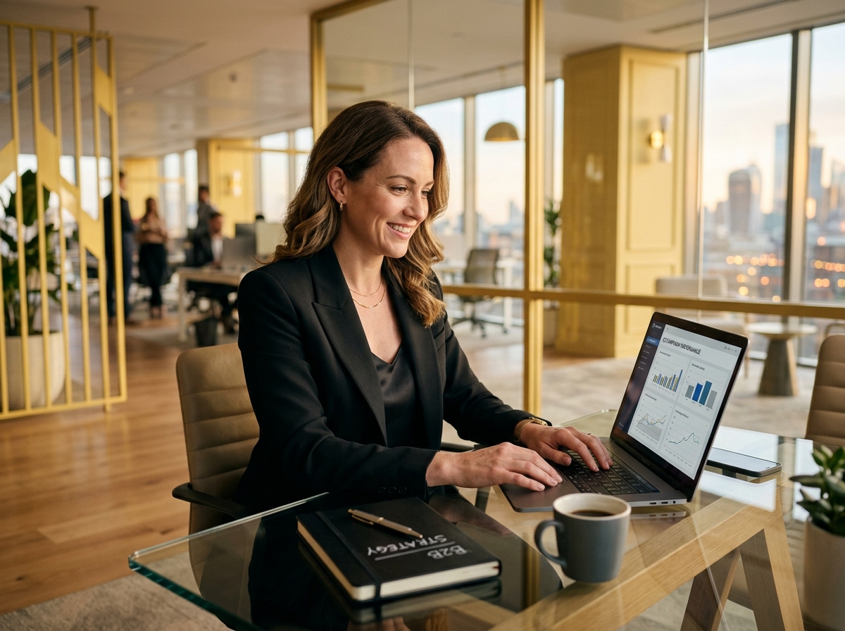 B2B Enterprise Marketing Executive reviewing Lead Pipeline Performance
